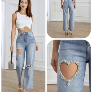 jeans donna palazzo con cuore